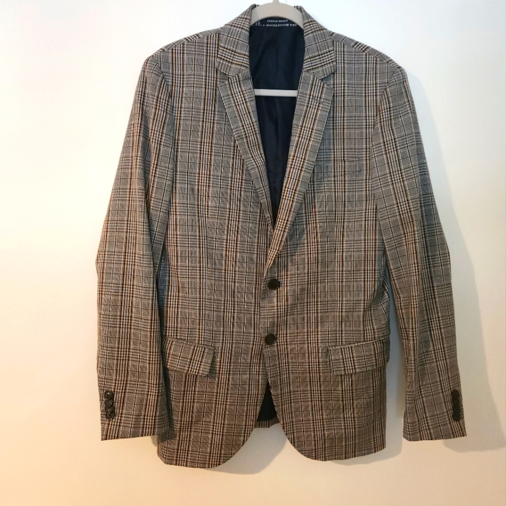 Scotch & Soda Check Plaid Stretch Sport Coat Blazer Med Classic Brown Academia